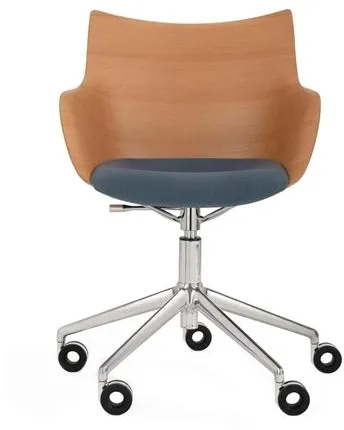 Kartell Q/Wood Toimistotuoli Kromi/Vaalea Puu sinisellä verhoilulla