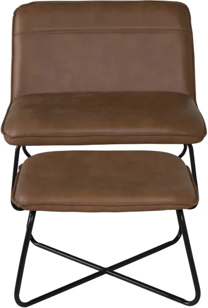 VENTURE DESIGN X-lepotuoli jalkatuella - ruskea PU ja musta rauta