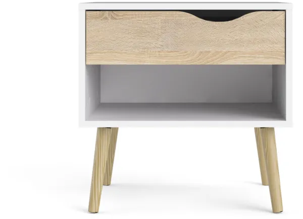 TVILUM Delta yöpöytä - valkoinen/tammirakenne, 1 laatikolla